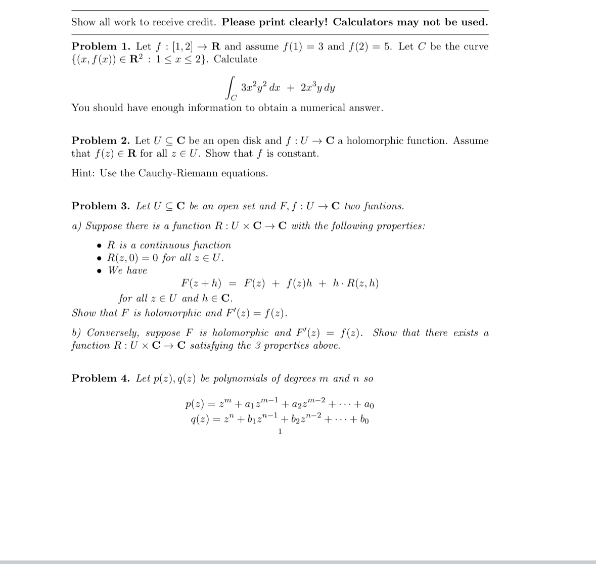 Solved Show all work to receive credit. Please print | Chegg.com