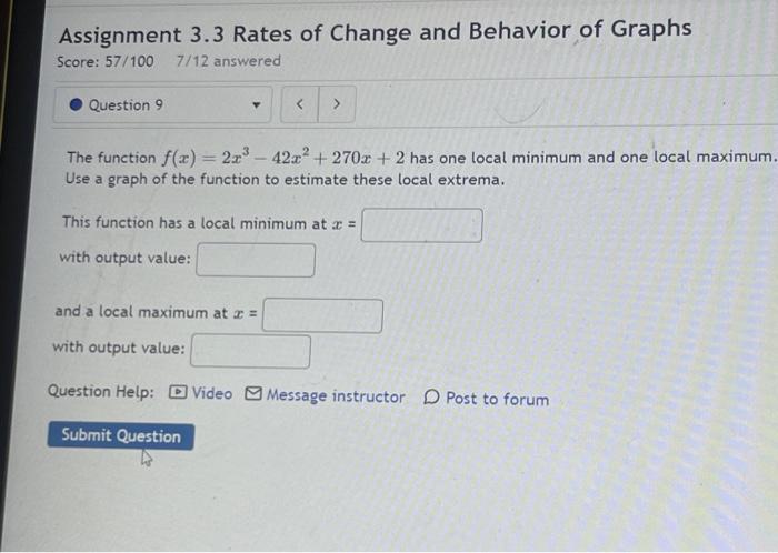 Solved Assignment 3.3 Rates of Change and Behavior of Graphs | Chegg.com