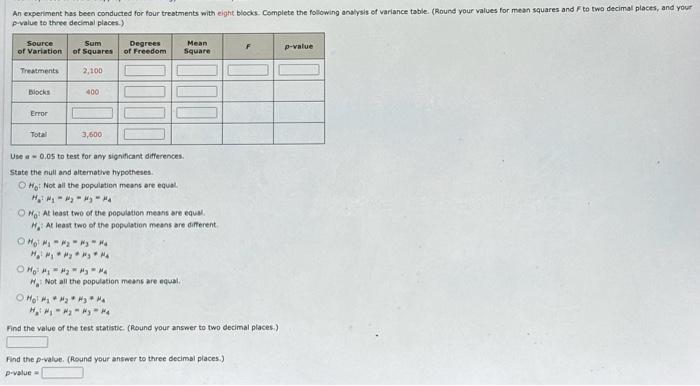 Solved Use a =0,05 to test for any significant differences. | Chegg.com
