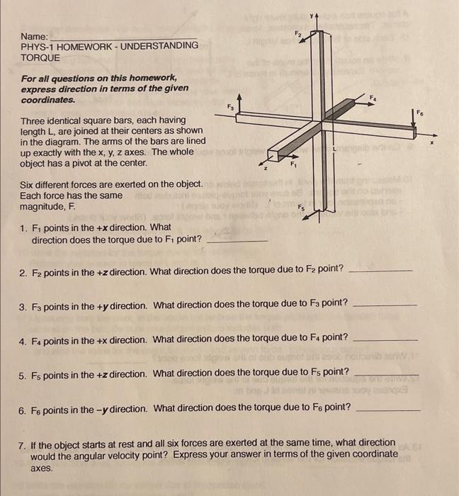 Solved Name: PHYS-1 HOMEWORK - UNDERSTANDING TORQUE For All | Chegg.com