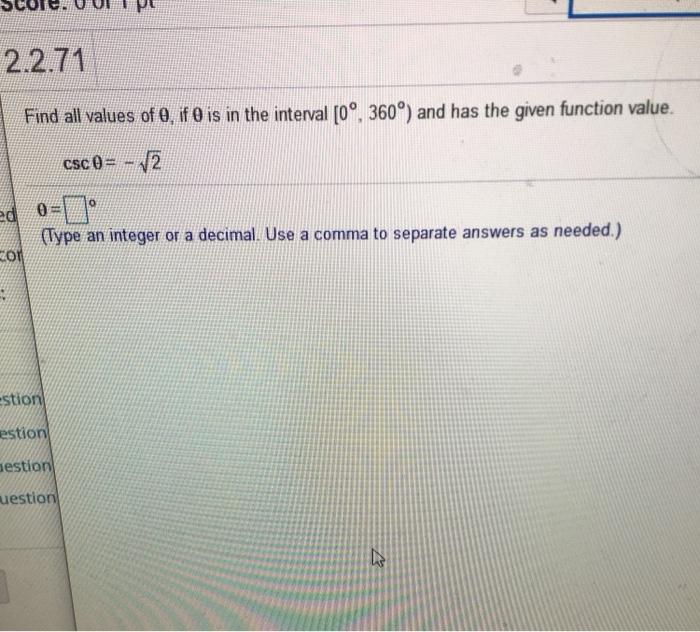 Solved 2.2.71 Find all values of 0, if O is in the interval | Chegg.com