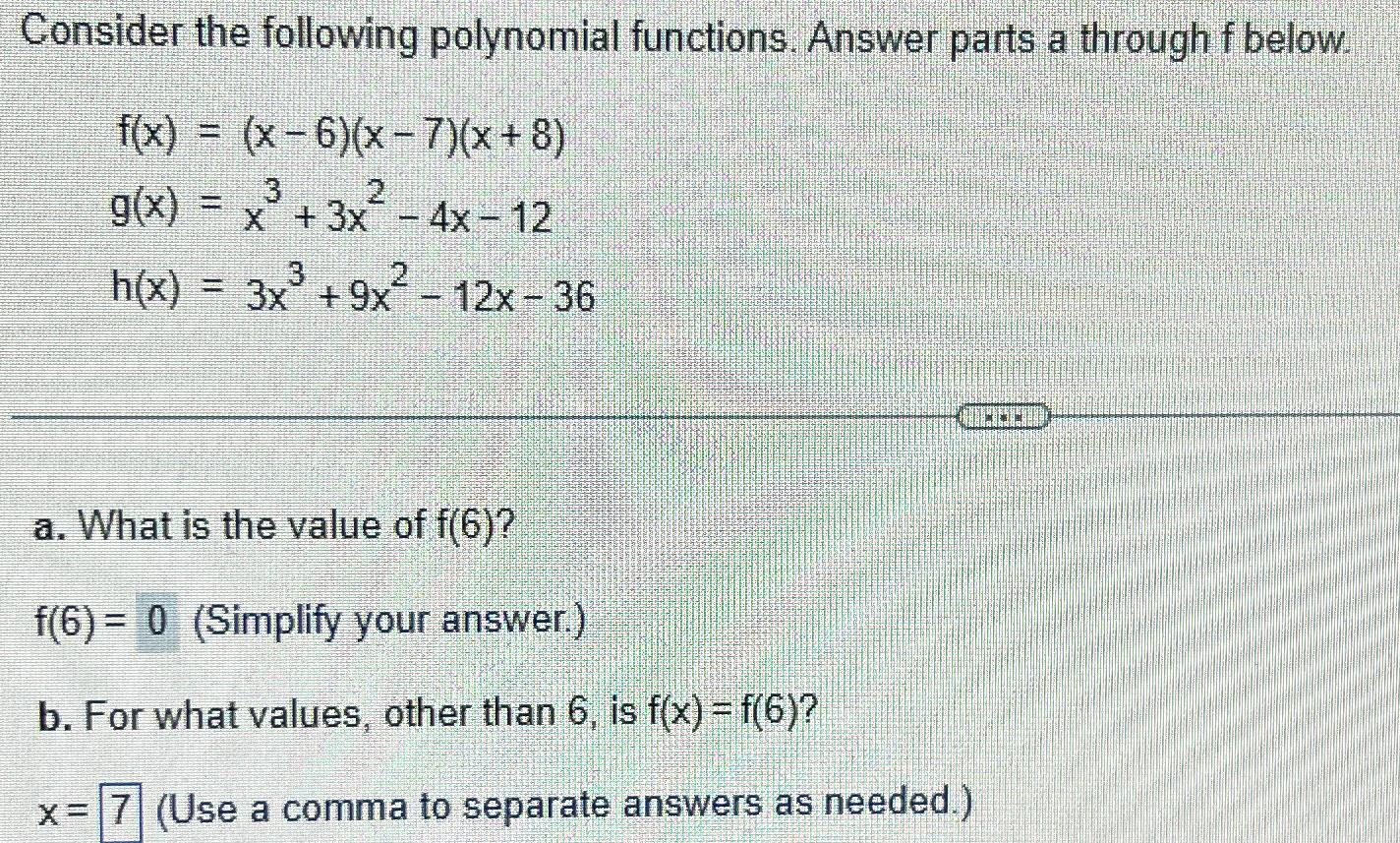 Solved Consider The Following Polynomial Functions. Answer | Chegg.com