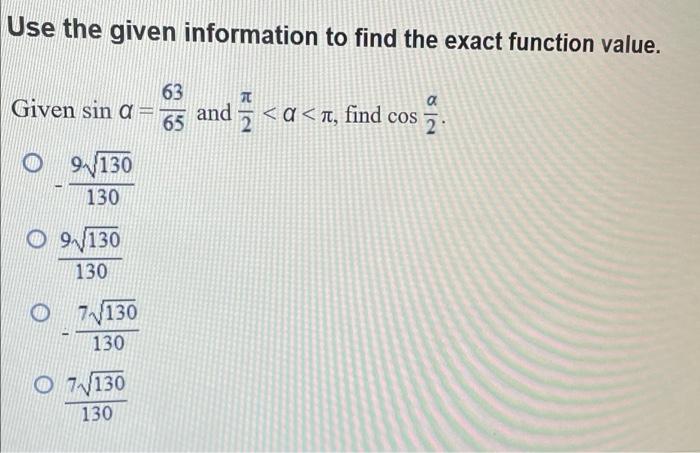 Solved Use the given information to find the exact function | Chegg.com