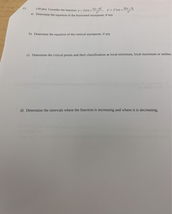 Solved 13. (18 pts) Consider the function y = f(x) (x-1). y | Chegg.com