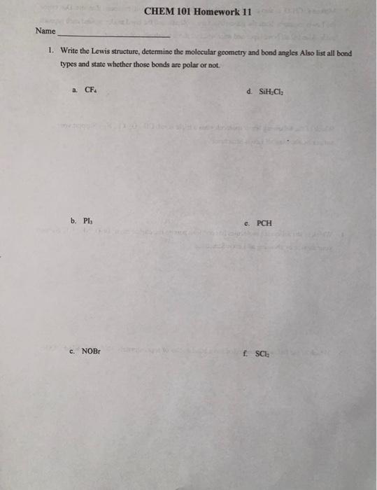 Solved CHEM 101 Homework 11 Name 1. Write the Lewis | Chegg.com