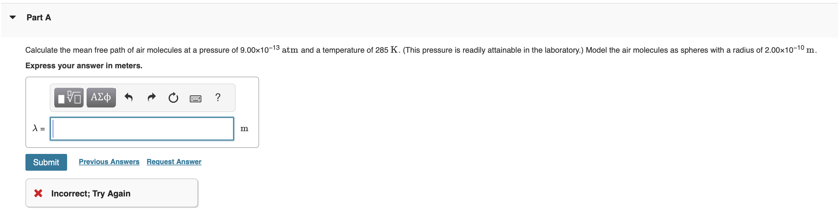 Solved Calculate the mean free path of air molecules at a | Chegg.com