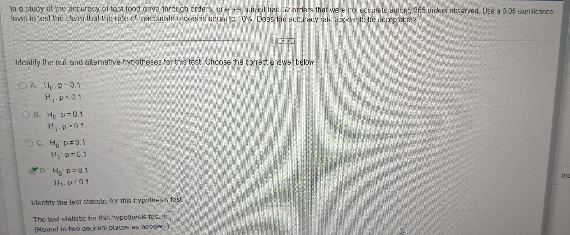 Solved In a study of the accuracy of fast food drive-through | Chegg.com