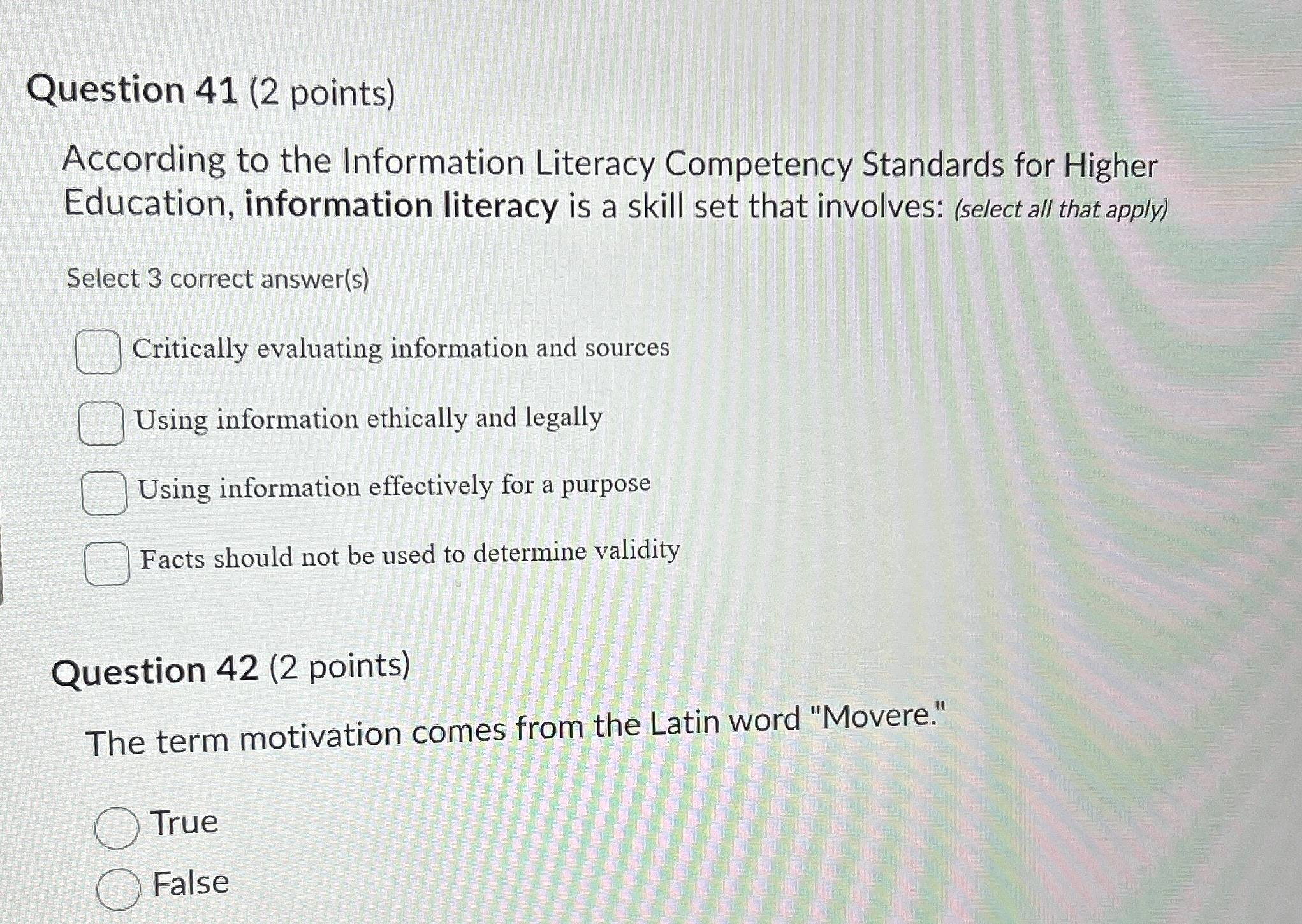 Solved Question 41 (2 ﻿points)According to the Information | Chegg.com