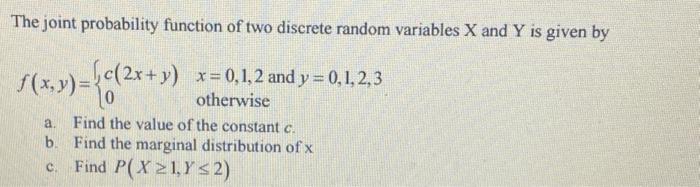 Solved The joint probability function of two discrete random | Chegg.com