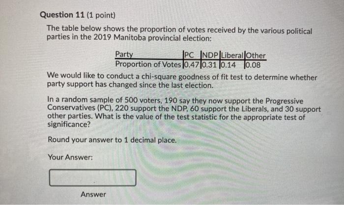 Solved Question 11 (1 point) The table below shows the | Chegg.com