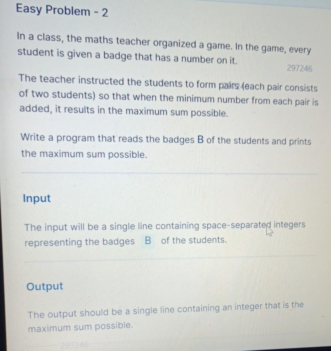 Solved In a class, the maths teacher organized a game. In | Chegg.com