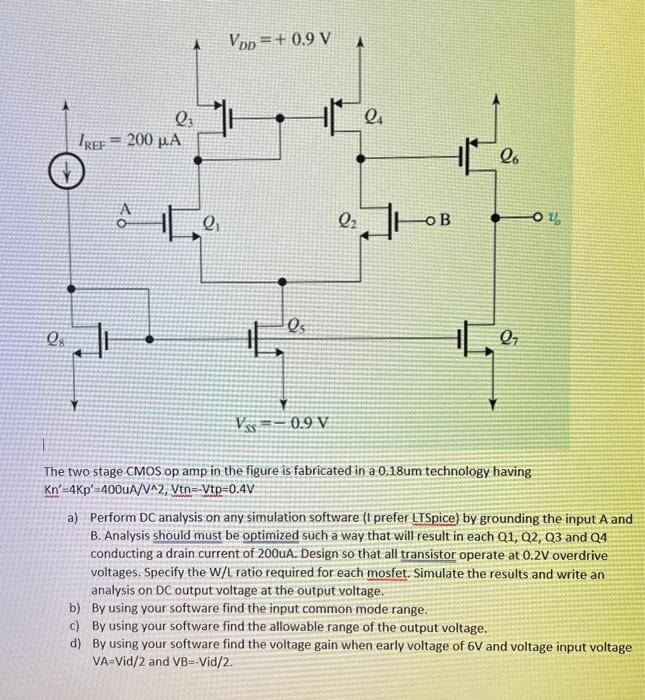 Solved The two stage CMOS op amp in the figure is fabricated | Chegg.com