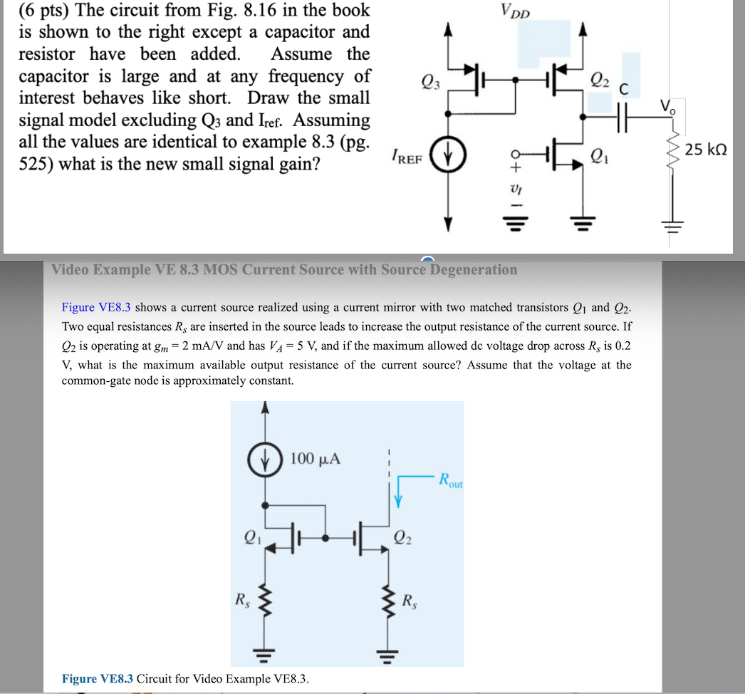 Solved EXAMPLE REFERENCE: ﻿VE 8.3 ﻿MOS Current Source with | Chegg.com
