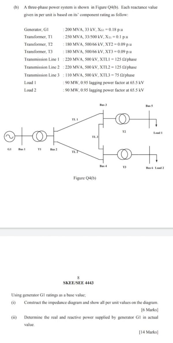 Solved (b) A three-phase power system is shown in Figure | Chegg.com