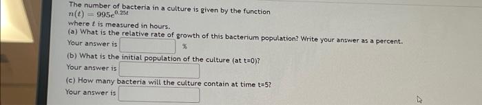 Solved The number of bacteria in a culture is given by the | Chegg.com