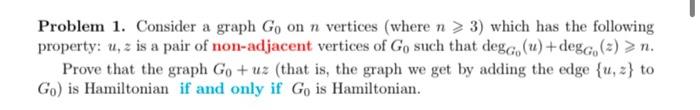 Solved Problem 1. Consider a graph Go on n vertices (where n | Chegg.com