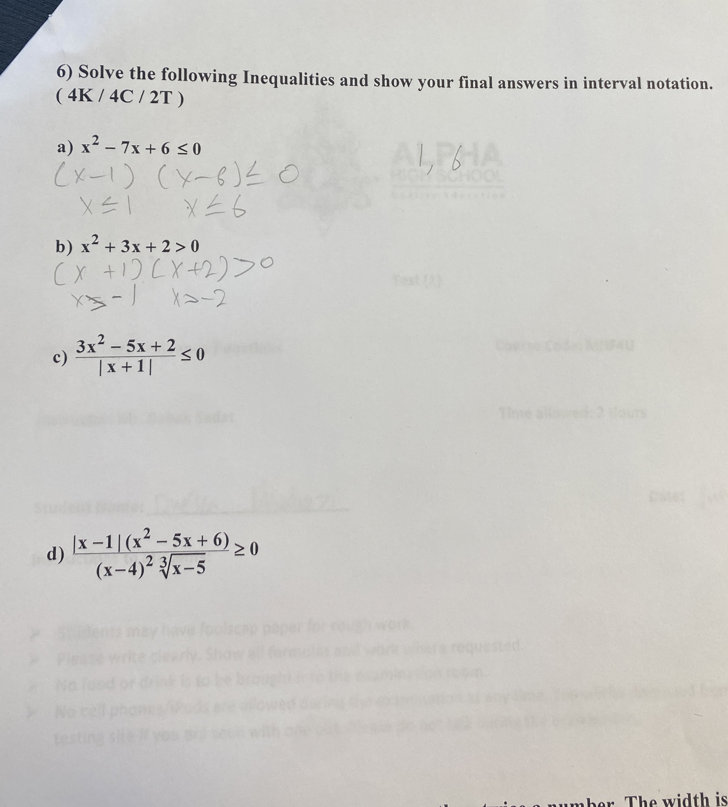 Solved Solve the following Inequalities and show your final | Chegg.com