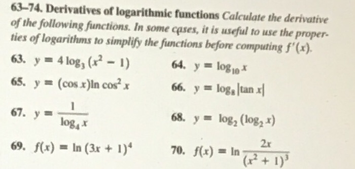 Solved 6374 Derivatives Of Logarithmic Functions Calculate 4814