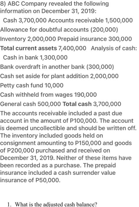 Solved 8) ABC Company Revealed The Following Information On | Chegg.com