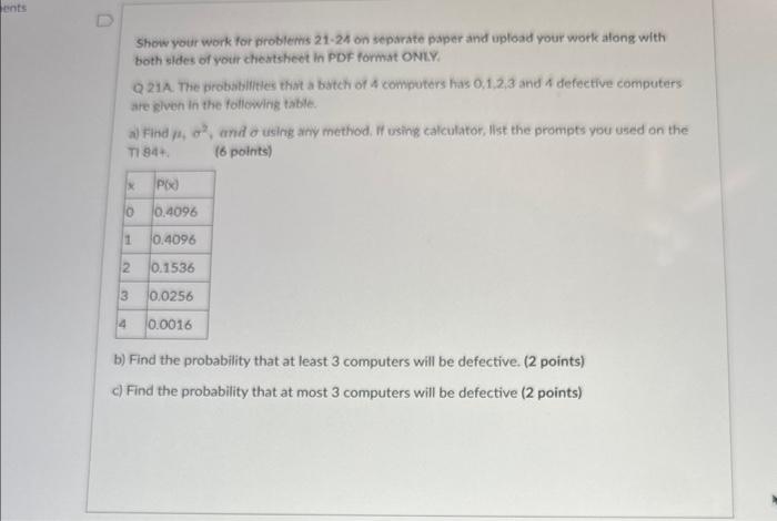 Solved Show your work for problemis 21-24 on separate paper | Chegg.com