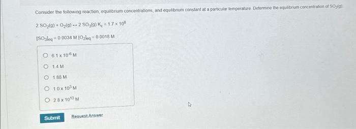 Solved Consider The Following Reaction, Equilibrium | Chegg.com