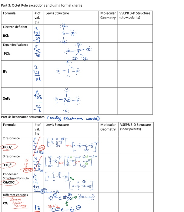 Solved Part 3: Octet Rule exceptions and using formal charge | Chegg.com