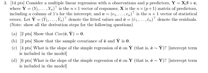 3 14 Pts Consider A Multiple Linear Regression Chegg Com