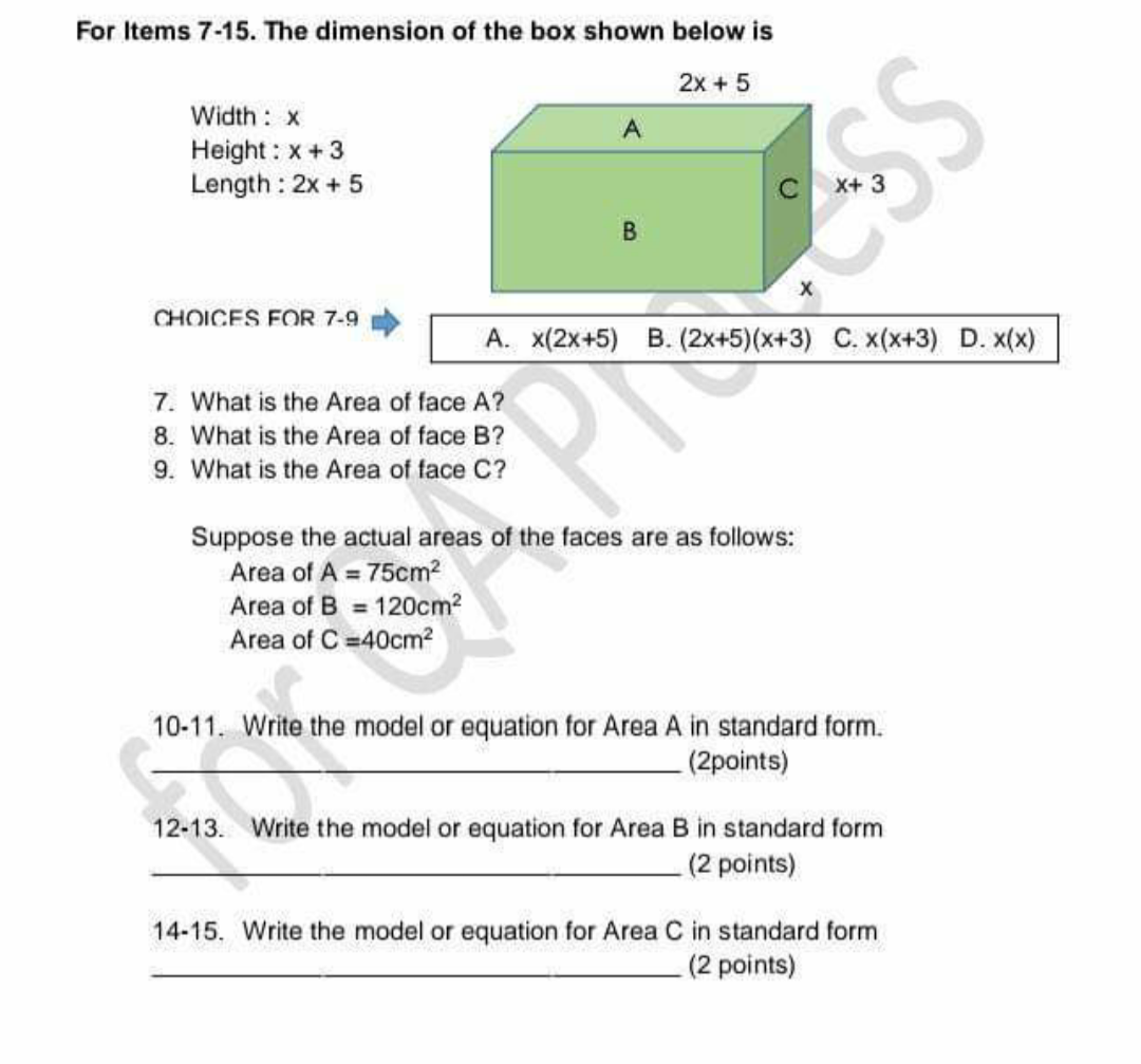 Solved Other forms of quadratic model is finding an area of | Chegg.com