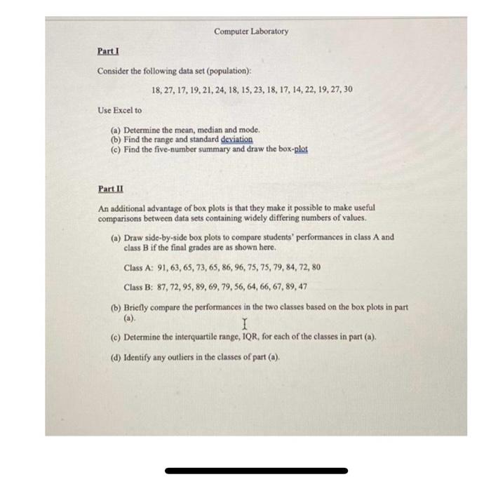 Solved Part I Consider the following data set (population): | Chegg.com