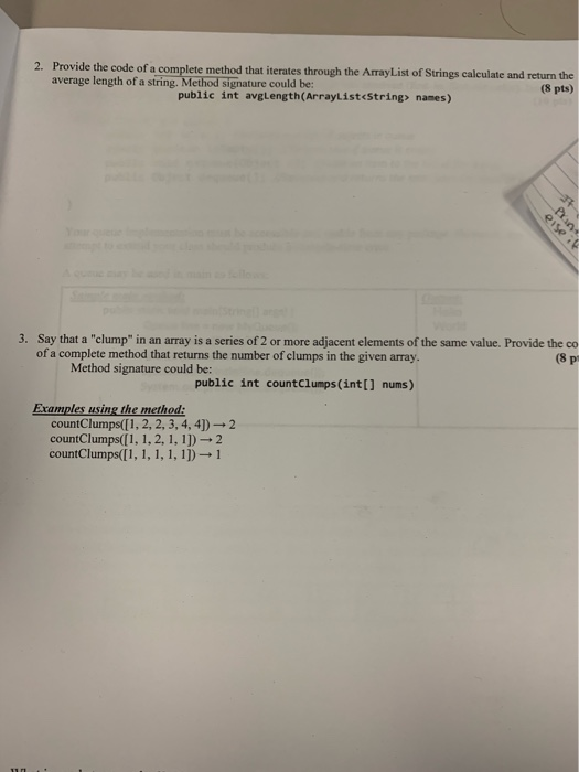 Solved 2. Provide the code of a complete method that | Chegg.com