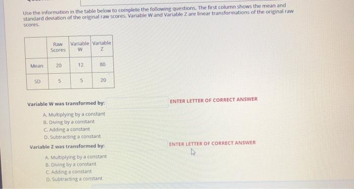 Solved Use the information in the table below to complete | Chegg.com
