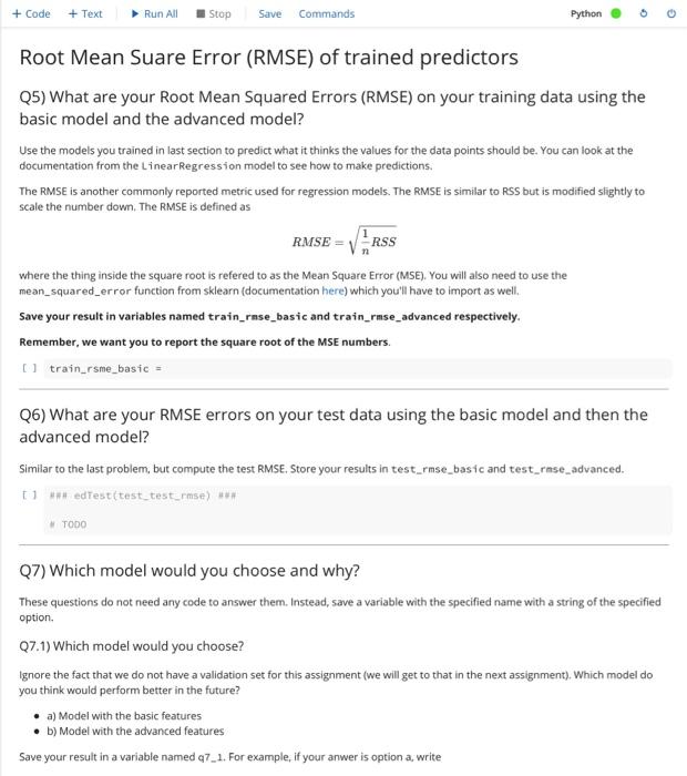 Training Linear Regression Models 04) Training a | Chegg.com