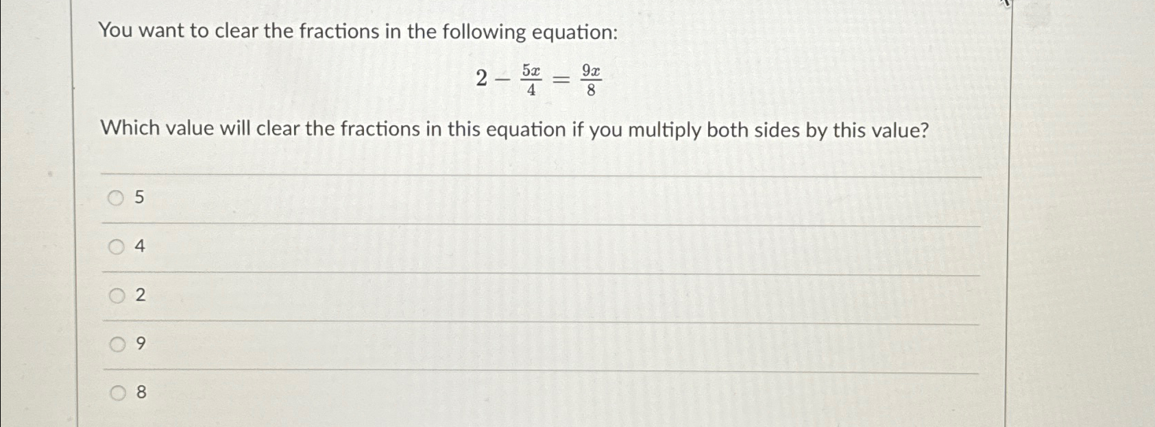 which of the fractions shown has the greatest value clear check