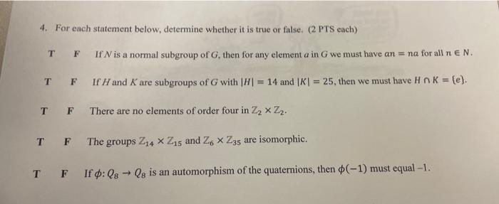 Solved 4. For each statement below, determine whether it is | Chegg.com