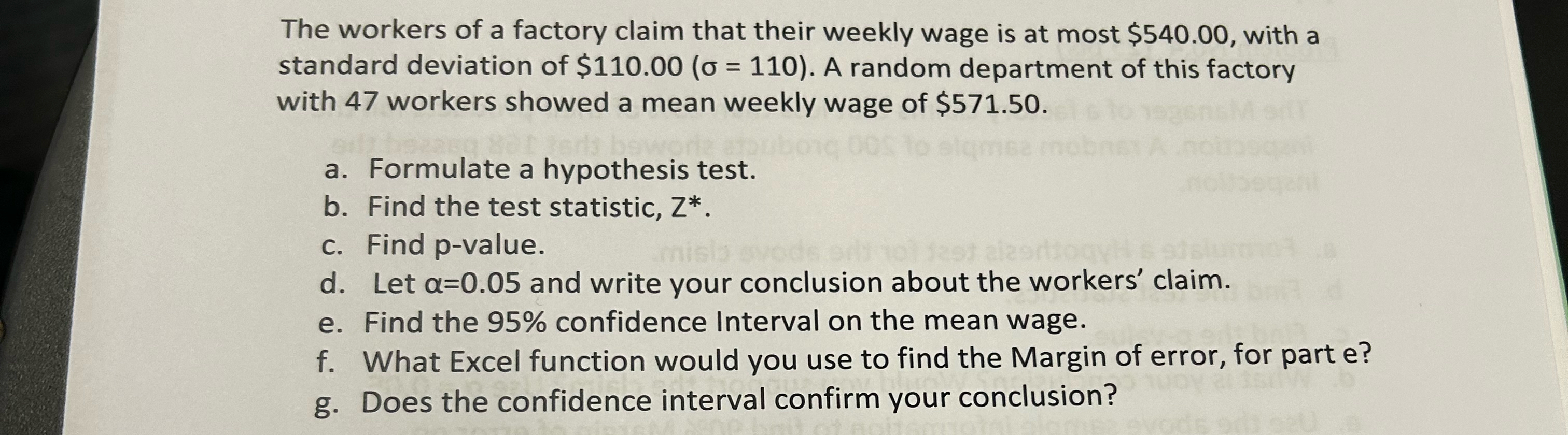 Solved The workers of a factory claim that their weekly wage | Chegg.com