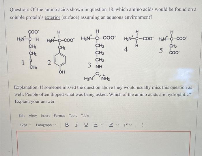 Solved Question: Of the amino acids shown in question 18 , | Chegg.com