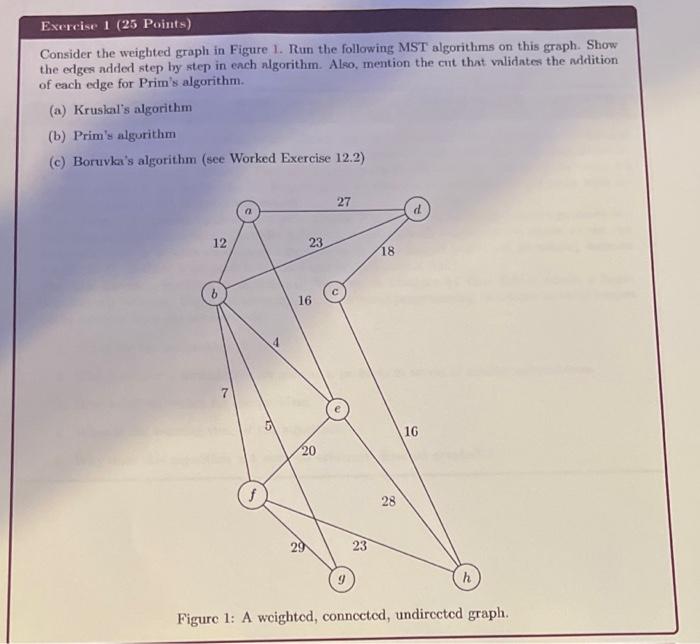 Solved Exercise 1 (25 Points) Consider the weighted graph in | Chegg.com