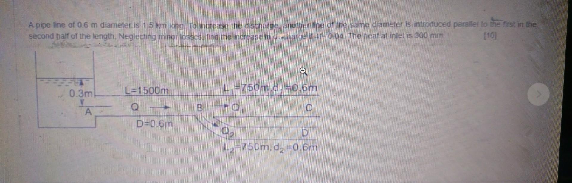 Solved A pipe line of 0.6 m diameter is 1.5 km long. To | Chegg.com