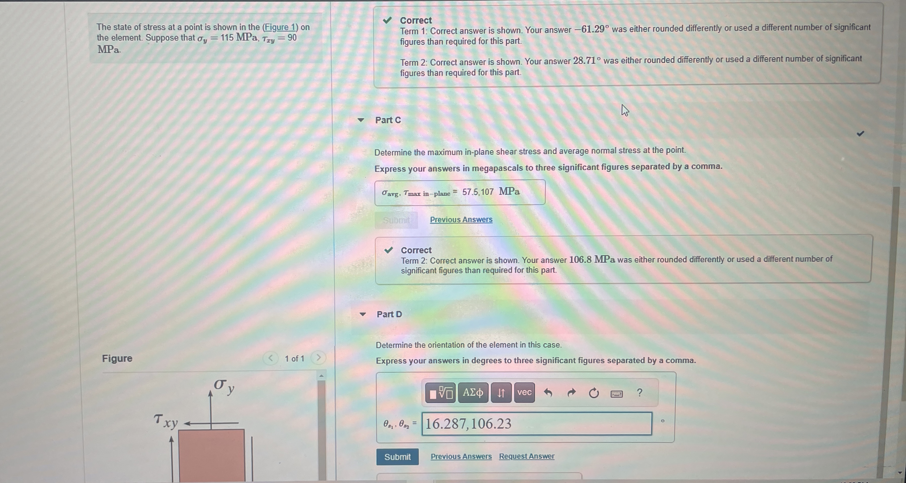 Solved The state of stress at a point is shown in the | Chegg.com