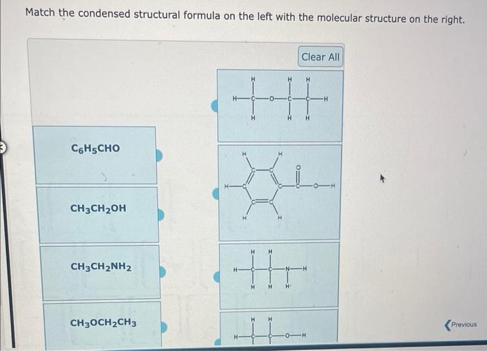 Match the condensed structural formula on the left with the molecular structure on the right.