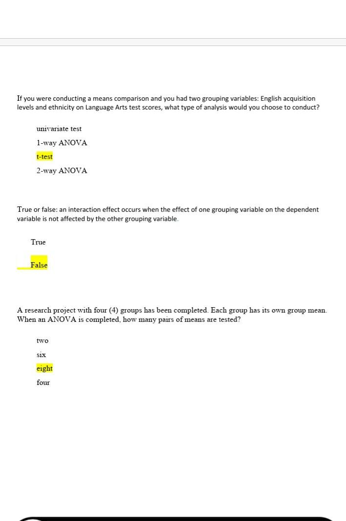 Solved If You Were Conducting A Means Comparison And You Had Chegg Com