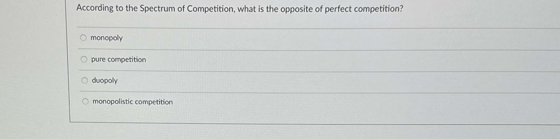 Solved According to the Spectrum of Competition, what is the | Chegg.com