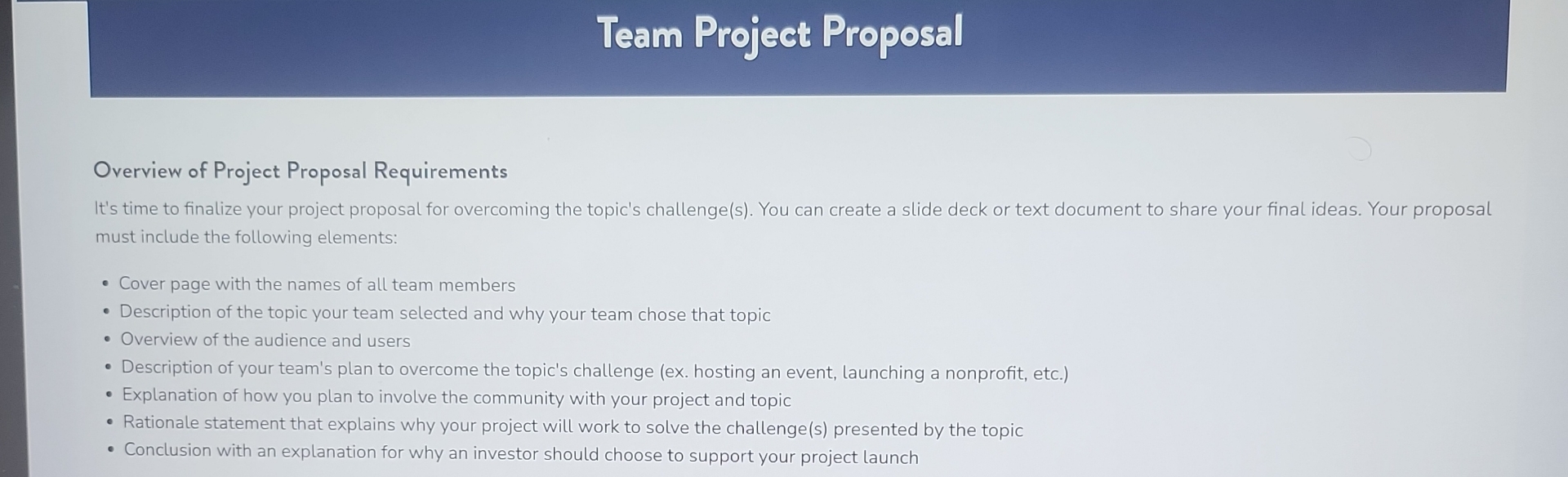 Solved Team Project ProposalOverview Of Project Proposal | Chegg.com