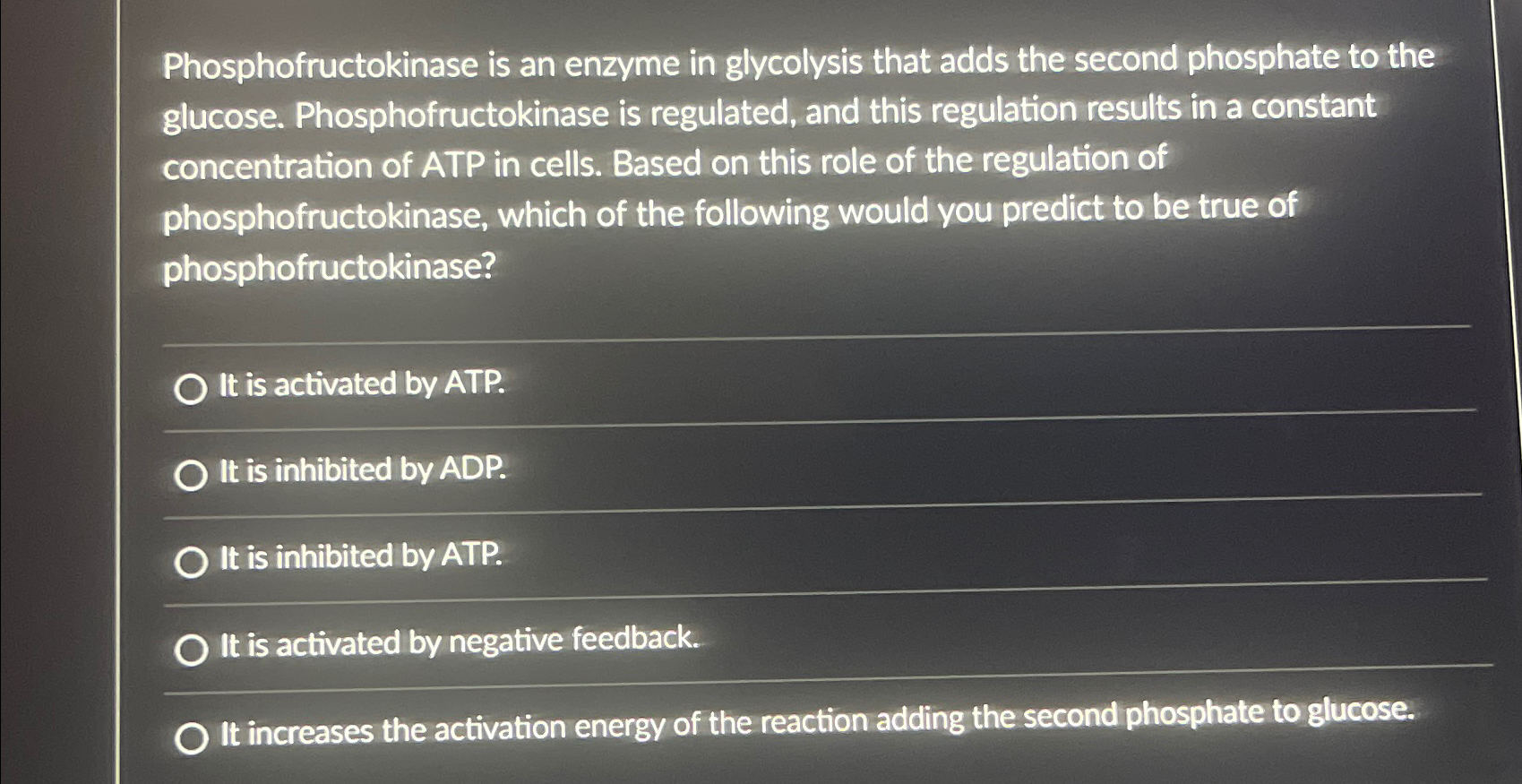 Solved Phosphofructokinase is an enzyme in glycolysis that | Chegg.com