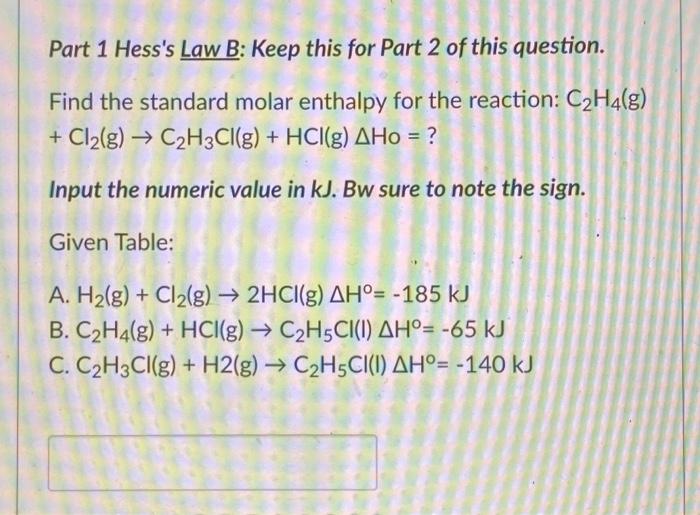 Solved Part 1 Hess s Law B Keep this for Part 2 of this Chegg