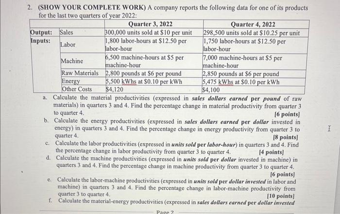 Solved A Company Reports The Following Data For One Of Its | Chegg.com