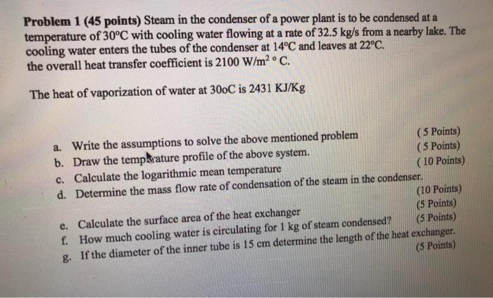 Solved Problem 1 (45 points) Steam in the condenser of a | Chegg.com