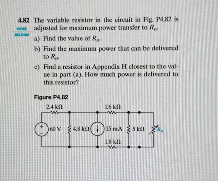 Solved 4.82 The variable resistor in the circuit in Fig.