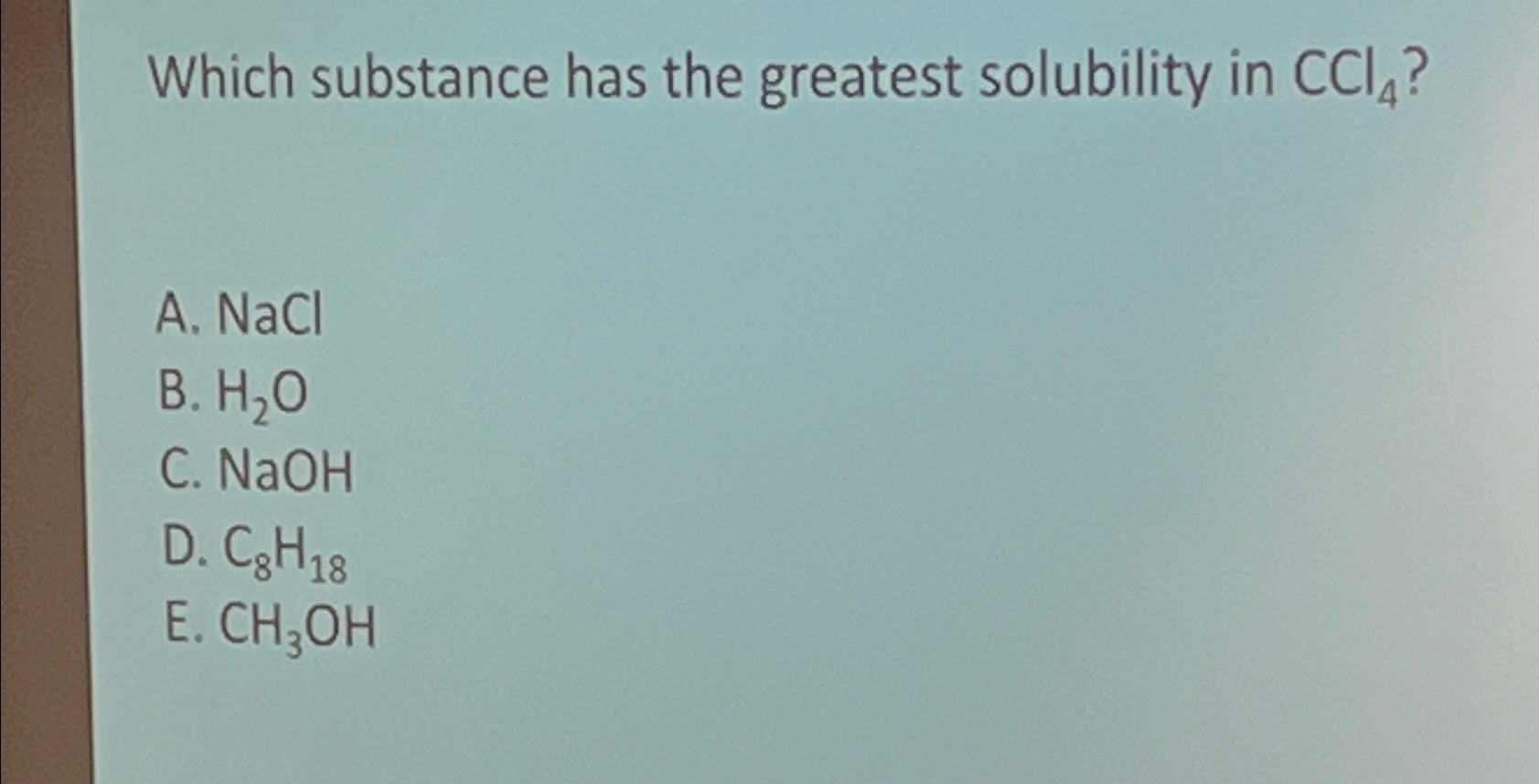 Solved Which substance has the greatest solubility in | Chegg.com