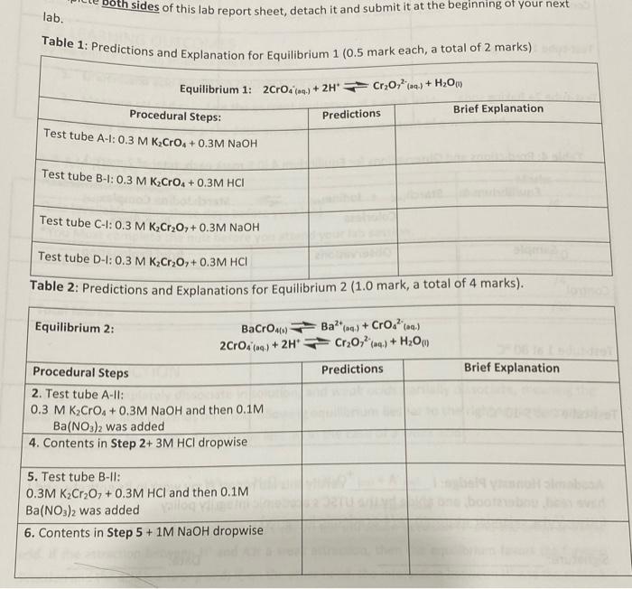 Solved lab. Table 1: Predictions and Explanation for | Chegg.com